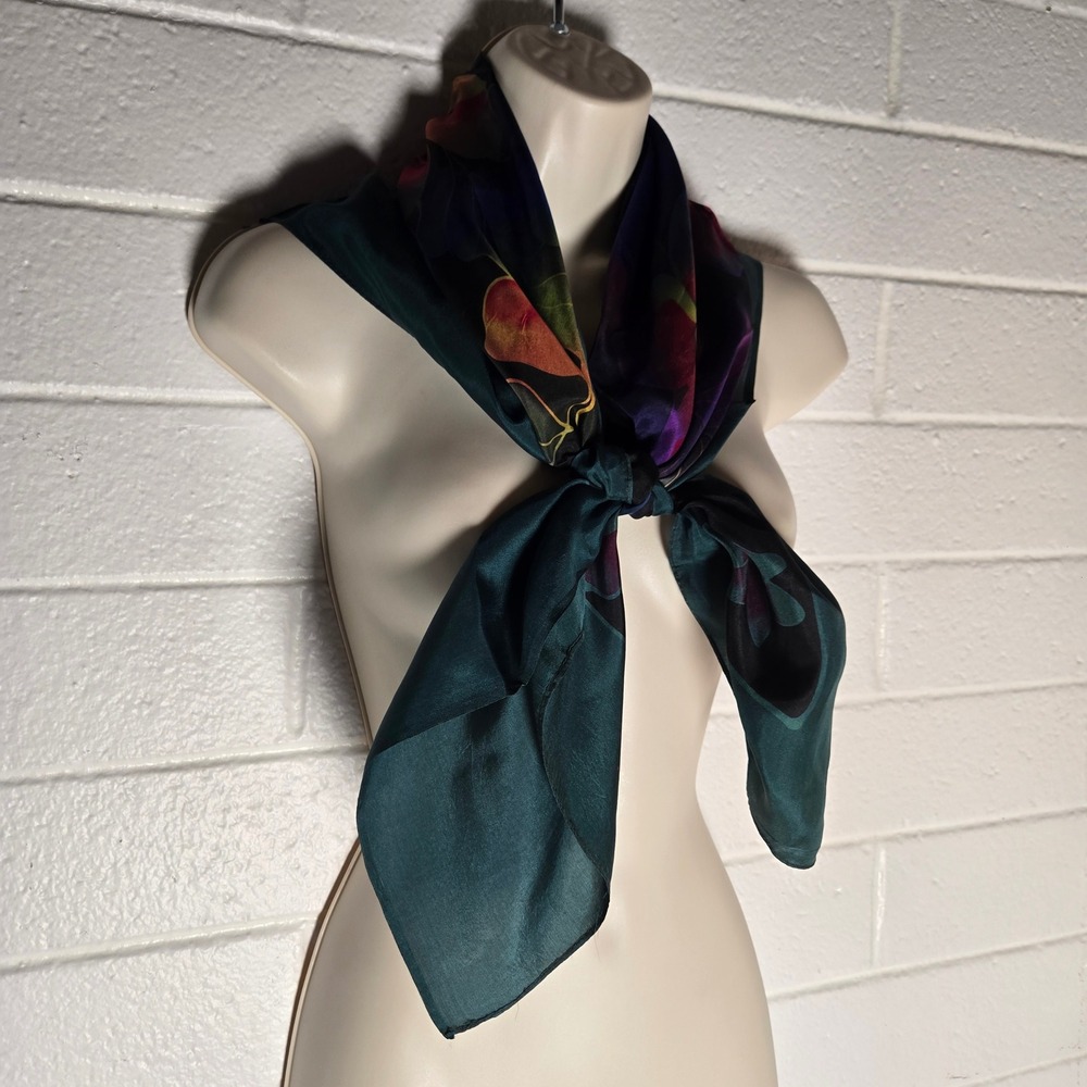 Vtg Zaki Malaysia 100% Silk Scarf Floral Multicolor Painted Large Square Wrap